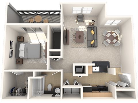 Floor plan for 1 bed, 1 bath, 788 sqft